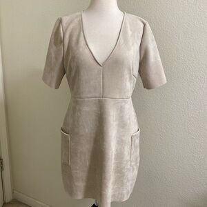 Lulus Faux Suede Nude Deep v Neck Dress